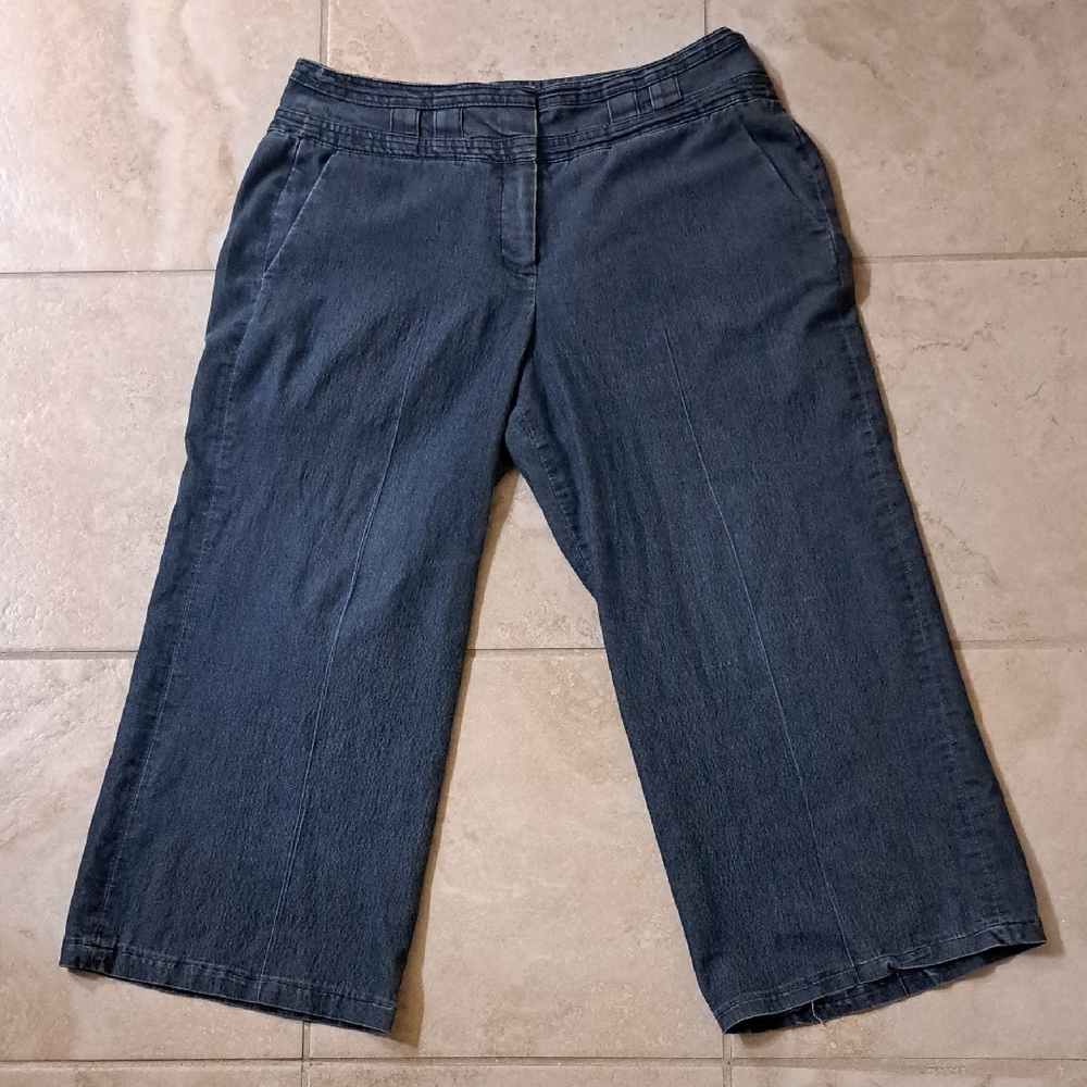 Sandro Sportswear Indigo Denim Wide Leg Capri, Size 12